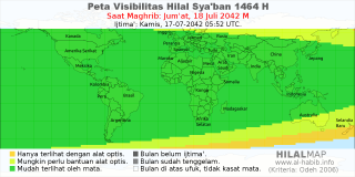 HilalMap: Peta Visibilitas Hilal Syaban 1464 H: rukyat tanggal 2042-7-18 M
