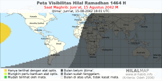 HilalMap: Peta Visibilitas Hilal Ramadhan 1464 H: rukyat tanggal 2042-8-15 M