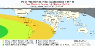 HilalMap: Peta Visibilitas Hilal Dzulqaidah 1464 H: rukyat tanggal 2042-10-14 M