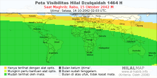 HilalMap: Peta Visibilitas Hilal Dzulqaidah 1464 H: rukyat tanggal 2042-10-15 M