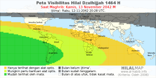 HilalMap: Peta Visibilitas Hilal Dzulhijjah 1464 H: rukyat tanggal 2042-11-13 M