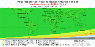 HilalMap: Peta Visibilitas Hilal Jumadal-Akhirah 1465 H: rukyat tanggal 2043-5-10 M