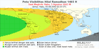 HilalMap: Peta Visibilitas Hilal Ramadhan 1465 H: rukyat tanggal 2043-8-5 M