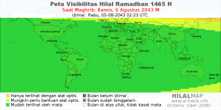 HilalMap: Peta Visibilitas Hilal Ramadhan 1465 H: rukyat tanggal 2043-8-6 M
