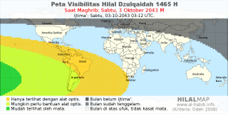 HilalMap: Peta Visibilitas Hilal Dzulqaidah 1465 H: rukyat tanggal 2043-10-3 M