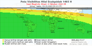 HilalMap: Peta Visibilitas Hilal Dzulqaidah 1465 H: rukyat tanggal 2043-10-4 M