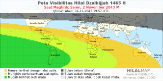 HilalMap: Peta Visibilitas Hilal Dzulhijjah 1465 H: rukyat tanggal 2043-11-2 M