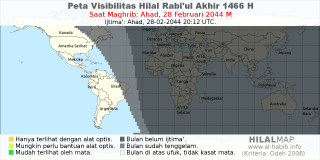 HilalMap: Peta Visibilitas Hilal Rabiul-Akhir 1466 H: rukyat tanggal 2044-2-28 M