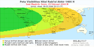 HilalMap: Peta Visibilitas Hilal Rabiul-Akhir 1466 H: rukyat tanggal 2044-2-29 M