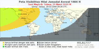 HilalMap: Peta Visibilitas Hilal Jumadal-Awwal 1466 H: rukyat tanggal 2044-3-29 M