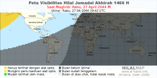 HilalMap: Peta Visibilitas Hilal Jumadal-Akhirah 1466 H: rukyat tanggal 2044-4-27 M