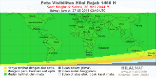 HilalMap: Peta Visibilitas Hilal Rajab 1466 H: rukyat tanggal 2044-5-28 M
