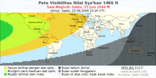 HilalMap: Peta Visibilitas Hilal Syaban 1466 H: rukyat tanggal 2044-6-25 M
