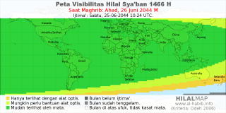 HilalMap: Peta Visibilitas Hilal Syaban 1466 H: rukyat tanggal 2044-6-26 M