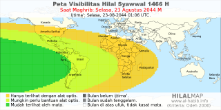 HilalMap: Peta Visibilitas Hilal Syawwal 1466 H: rukyat tanggal 2044-8-23 M