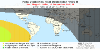 HilalMap: Peta Visibilitas Hilal Dzulqaidah 1466 H: rukyat tanggal 2044-9-21 M