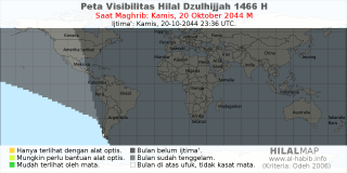 HilalMap: Peta Visibilitas Hilal Dzulhijjah 1466 H: rukyat tanggal 2044-10-20 M