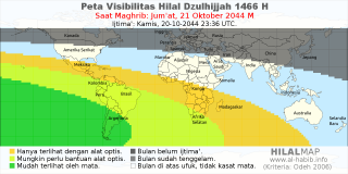 HilalMap: Peta Visibilitas Hilal Dzulhijjah 1466 H: rukyat tanggal 2044-10-21 M