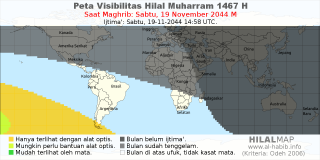 HilalMap: Peta Visibilitas Hilal Muharram 1467 H: rukyat tanggal 2044-11-19 M