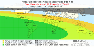 HilalMap: Peta Visibilitas Hilal Muharram 1467 H: rukyat tanggal 2044-11-20 M