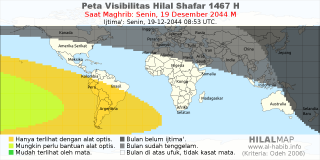 HilalMap: Peta Visibilitas Hilal Shafar 1467 H: rukyat tanggal 2044-12-19 M
