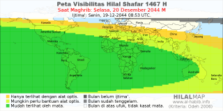 HilalMap: Peta Visibilitas Hilal Shafar 1467 H: rukyat tanggal 2044-12-20 M