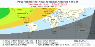 HilalMap: Peta Visibilitas Hilal Jumadal-Akhirah 1467 H: rukyat tanggal 2045-4-17 M