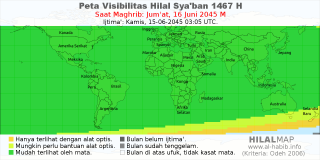 HilalMap: Peta Visibilitas Hilal Syaban 1467 H: rukyat tanggal 2045-6-16 M