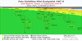 HilalMap: Peta Visibilitas Hilal Dzulqaidah 1467 H: rukyat tanggal 2045-9-12 M
