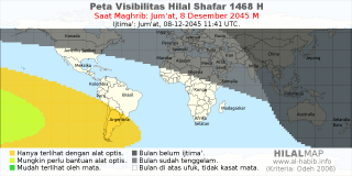 HilalMap: Peta Visibilitas Hilal Shafar 1468 H: rukyat tanggal 2045-12-8 M