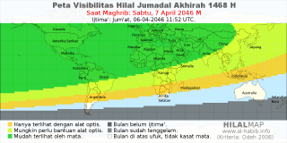 HilalMap: Peta Visibilitas Hilal Jumadal-Akhirah 1468 H: rukyat tanggal 2046-4-7 M