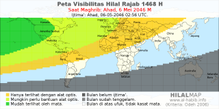 HilalMap: Peta Visibilitas Hilal Rajab 1468 H: rukyat tanggal 2046-5-6 M