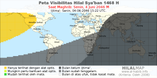 HilalMap: Peta Visibilitas Hilal Syaban 1468 H: rukyat tanggal 2046-6-4 M