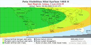 HilalMap: Peta Visibilitas Hilal Syaban 1468 H: rukyat tanggal 2046-6-5 M