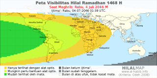HilalMap: Peta Visibilitas Hilal Ramadhan 1468 H: rukyat tanggal 2046-7-4 M