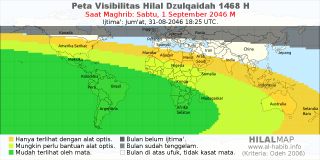 HilalMap: Peta Visibilitas Hilal Dzulqaidah 1468 H: rukyat tanggal 2046-9-1 M