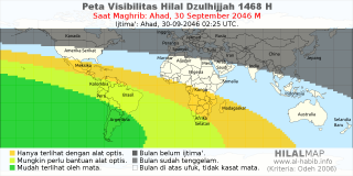 HilalMap: Peta Visibilitas Hilal Dzulhijjah 1468 H: rukyat tanggal 2046-9-30 M