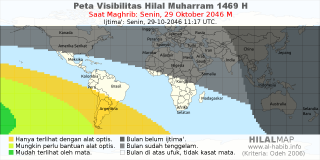 HilalMap: Peta Visibilitas Hilal Muharram 1469 H: rukyat tanggal 2046-10-29 M