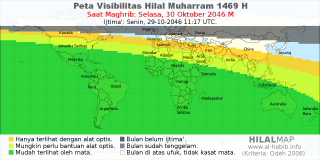 HilalMap: Peta Visibilitas Hilal Muharram 1469 H: rukyat tanggal 2046-10-30 M