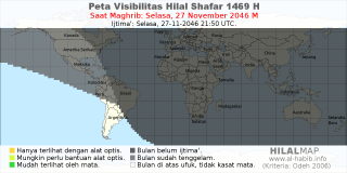 HilalMap: Peta Visibilitas Hilal Shafar 1469 H: rukyat tanggal 2046-11-27 M