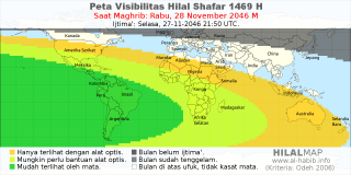 HilalMap: Peta Visibilitas Hilal Shafar 1469 H: rukyat tanggal 2046-11-28 M