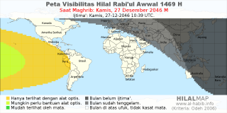 HilalMap: Peta Visibilitas Hilal Rabiul-Awwal 1469 H: rukyat tanggal 2046-12-27 M