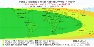 HilalMap: Peta Visibilitas Hilal Rabiul-Awwal 1469 H: rukyat tanggal 2046-12-28 M