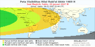 HilalMap: Peta Visibilitas Hilal Rabiul-Akhir 1469 H: rukyat tanggal 2047-1-26 M