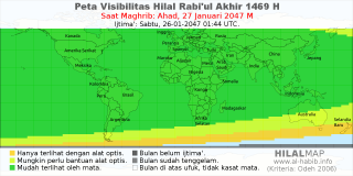 HilalMap: Peta Visibilitas Hilal Rabiul-Akhir 1469 H: rukyat tanggal 2047-1-27 M