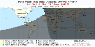 HilalMap: Peta Visibilitas Hilal Jumadal-Awwal 1469 H: rukyat tanggal 2047-2-24 M