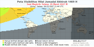 HilalMap: Peta Visibilitas Hilal Jumadal-Akhirah 1469 H: rukyat tanggal 2047-3-26 M
