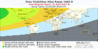 HilalMap: Peta Visibilitas Hilal Rajab 1469 H: rukyat tanggal 2047-4-25 M