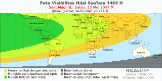 HilalMap: Peta Visibilitas Hilal Syaban 1469 H: rukyat tanggal 2047-5-25 M