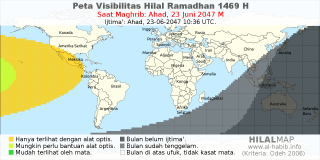 HilalMap: Peta Visibilitas Hilal Ramadhan 1469 H: rukyat tanggal 2047-6-23 M